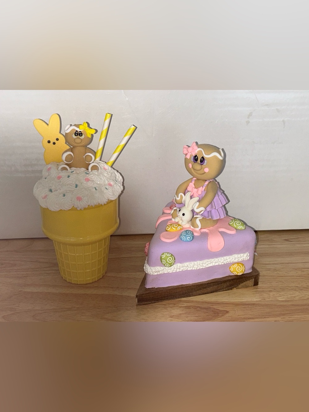 Whimsical Fake Gingerbread Cake & Milkshake Set Handmade Decorative Accent